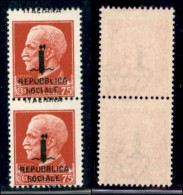 RSI - Provvisori - 1944 - 75 Cent (494pd) - Coppia Verticale - Italiana In Alto - Gomma Integra - Sonstige & Ohne Zuordnung