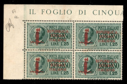 RSI - Provvisori - 1944 - Firenze - 1,25 Lire Espresso (21/I) In Quartina Angolare - Nuova Senza Gomma - Andere & Zonder Classificatie