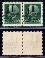 RSI - Provvisori - 1944 - 25 Cent (491b) - Coppia Orizzontale Con Doppia Soprastampa (una A Cavallo) - Gomma Integra - Andere & Zonder Classificatie