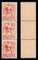 RSI - Definitivi - 1944 - 75 Cent (499c) - Stampa Evanescente - Striscia Verticale Di 3 - Gomma Integra - Altri & Non Classificati