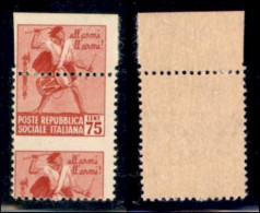 RSI - Definitivi - 1944 - 75 Cent (499da Varietà) Bordo Foglio - Dentellatura Molto Spostata In Basso E Stampa Sul Bordo - Autres & Non Classés