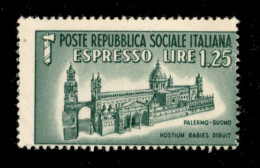 RSI - Definitivi - 1944 - 1,25 Lire Espresso (23 - Varietà) - Dentellatura Spostata A Sinistra E In Alto - Non Catalogat - Autres & Non Classés