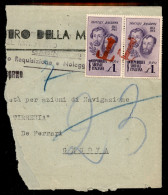 RSI - Definitivi - Segnatasse - T A Mano (rosso) Su 1 Lira Bandiera (513) - Coppia Su Parte Di Busta Per Genova - Andere & Zonder Classificatie