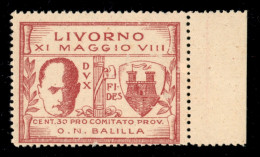 Emissioni Locali - Livorno - 1930 - 30 Cent (1) - Bordo Di Foglio - Gomma Integra Con Lievi Abrasioni Al Recto - Chiavar - Other & Unclassified