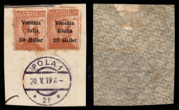 Occupazioni I Guerra Mondiale - Venezia Giulia - 1919 - Due 20 Heller Su 20 Cent (31ca/senza G + 31 Con E Rotta) Sfuggit - Andere & Zonder Classificatie