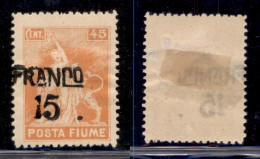 Occupazioni I Guerra Mondiale - Fiume - 1919 - Franco 15 Su 45 Cent (D 79 Varieta Gb) Con Doppia Soprastampa Obliqua - G - Autres & Non Classés