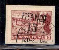 Occupazioni I Guerra Mondiale - Fiume - 1919 - Franco 15 Su 60 Cent (D 80ga) Con Soprastampa Obliqua Usato Su Frammento - Andere & Zonder Classificatie