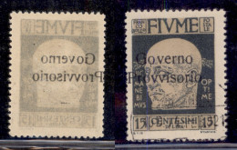 Occupazioni I Guerra Mondiale - Fiume - 1921 - 15 Cent Governo Provvisorio (151ab+zd) Usato - Soprastampa A Sinistra Con - Sonstige & Ohne Zuordnung