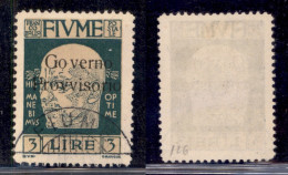 Occupazioni I Guerra Mondiale - Fiume - 1921 - 3 Lire Governo Provvisorio (161) Usato (135) - Other & Unclassified