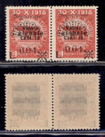 Occupazioni I Guerra Mondiale - Fiume - 1921 - Segnatasse - 0,04 Su 10 Cent (26g) - Coppia Con Soprastampe Oblique - Gom - Andere & Zonder Classificatie