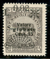 Occupazioni I Guerra Mondiale - Fiume - 1921 - 2 Cent Su 15 Cent Segnatasse (25q) - Valore In Alto - Gomma Integra - Sonstige & Ohne Zuordnung