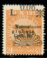 Occupazioni I Guerra Mondiale - Fiume - 1921 - 6 Cent Su 20 Cent Segnatasse (28q) - Valore In Alto - Gomma Integra - Sonstige & Ohne Zuordnung