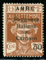 Occupazioni I Guerra Mondiale - Arbe - 1920 - 50 Cent Su 20 (9) - Gomma Originale - Other & Unclassified