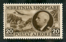 Occupazioni II Guerra Mondiale - Albania - 1939 - 20 Quind Aerea (4) - Gomma Integra - Lieve Piega Verticale - Altri & Non Classificati