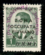 Occupazioni II Guerra Mondiale - Zona Fiumano Kupa - 1941 - 1 Din (37 E) - ZOFK In Basso - Gomma Originale - Andere & Zonder Classificatie