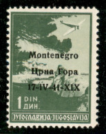 Occupazioni II Guerra Mondiale - Montenegro - 1941 - 1 Din Posta Aerea (2 Varietà I) - Errore 1V - Gomma Integra - Non C - Autres & Non Classés