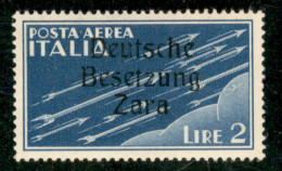 Occupazioni Straniere Di Territori Italiani - Occupazione Tedesca - Zara - 1943 - 2 Lire Posta Aerea (6 T) - C + T Stret - Sonstige & Ohne Zuordnung