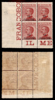 Uffici Postali All'Estero - Levante - Costantinopoli - 1921 - 10 Piastre Su 60 Cent (32) - Quartina Angolare - Gomma Int - Sonstige & Ohne Zuordnung