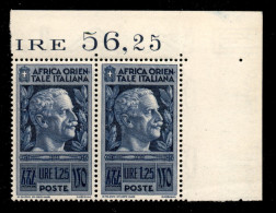 Colonie - Africa Orientale Italiana - 1938 - 1,25 Lire Pittorica (13) - Coppia Angolare Con Parziale Decalco Diagonale S - Otros & Sin Clasificación