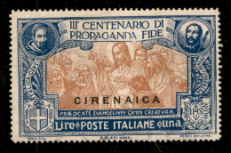 Colonie - Cirenaica - 1923 - 1 Lira Propaganda Fide (4) - Filigrana Lettere 10/10 (TESO) - Gomma Integra - Other & Unclassified