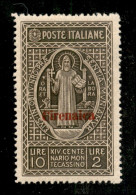 Colonie - Cirenaica - 1929 - 10 Lire Montecassino (59a) - Carta Sottile - Gomma Integra - A. Diena - Altri & Non Classificati