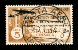 Colonie - Cirenaica - 1934 - 5 Lire Roma Buenos Aires (22) Usato Nel Giorno D'emissione A Bengasi Il 20.1.34 - Sonstige & Ohne Zuordnung