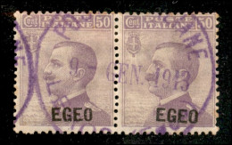 Colonie - Egeo - Emissioni Generali - 1912 - 50 Cent Michetti (2) - Coppia Usata A Leros (viola - 9.1.13) - Other & Unclassified