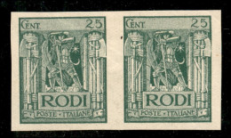 Colonie - Egeo - Emissioni Generali - 1929 - 25 Cent Pittorica (6b) - Coppia Non Dentellata - Gomma Originale - Piega Di - Andere & Zonder Classificatie