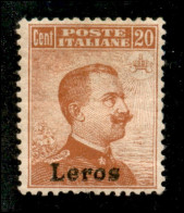 Colonie - Egeo - Lero - 1917 - 20 Cent Michetti (9a) Con Doppia Soprastampa - Gomma Originale Con Invisibile Traccia Di  - Other & Unclassified