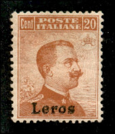 Colonie - Egeo - Lero - 1917 - 20 Cent Michetti (9a) Con Doppia Soprastampa - Gomma Originale Con Invisibile Traccia Di  - Autres & Non Classés