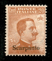 Colonie - Egeo - Scarpanto - 1921 - 20 Cent Michetti (11) - Gomma Originale - Sonstige & Ohne Zuordnung
