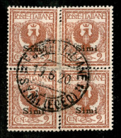 Colonie - Egeo - Simi - 1912 - 2 Cent Floreale (1) - Quartina Usata A Symi Il 19.6.20 - Other & Unclassified