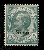 Colonie - Egeo - Simi - 1912 - 5 Cent Leoni (2) - Gomma Integra - Other & Unclassified