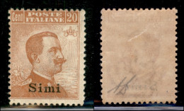 Colonie - Egeo - Simi - 1921 - 20 Cent Michetti (11) - Gomma Originale - Diena (110) - Autres & Non Classés