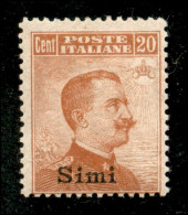 Colonie - Egeo - Simi - 1917 - 20 Cent Michetti (9) - Gomma Originale - Autres & Non Classés