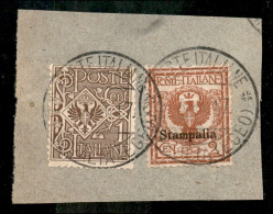 Colonie - Egeo - Stampalia - 2 Cent (1) In Uso Misto Con Regno (68) Su Frammento Del 3.8.17 - Sonstige & Ohne Zuordnung