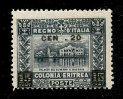 Colonie - Eritrea - 1916 - 20 Cent Su 15 (46k) Senza T - Gomma Integra - Autres & Non Classés