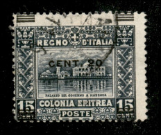 Colonie - Eritrea - 1916 - 20 Cent Su 15 (46 Varietà) Usato - Dentellatura Orizzontale Spostata In Alto + Soprastampa Sp - Other & Unclassified