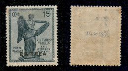 Colonie - Eritrea - 1922 - 15 Cent Vittoria (52g Varietà E) Con Filigrana Croce Dentellato 14 X 13 - Gomma Integra - Andere & Zonder Classificatie