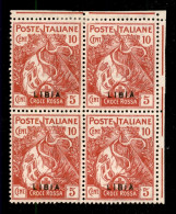 Colonie - Libia - 1915 - 10 Cent Croce Rossa (13c) - Quartina Con Soprastampa In Basso E Tracce Di Doppia Soprastampa (1 - Sonstige & Ohne Zuordnung