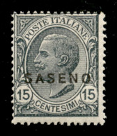 Colonie - Saseno - 1923 - 15 Cent (2) - Gomma Integra - Other & Unclassified