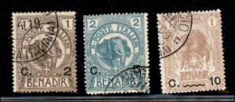 Colonie - Somalia - 1907 - Soprastampati (10/12a) - 3 Valori Usati (con Il Raro 10 Cent Rosa) - Sonstige & Ohne Zuordnung