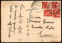 Repubblica - Affrancatura Mista Su  Cartolina Da Asti  A Lecce Del 16.7.47 Con Due 20 Cent Imperiale Senza Fasci + Due 8 - Other & Unclassified