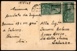 Repubblica - Cartolina Da Torino A Saluzzo Del 18.VIII.48 Con Due 6 Lire Risorgimento (583) - Autres & Non Classés