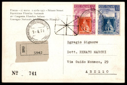 Repubblica - Centenario Di Toscana (653/654) - Serie Completa Su Cartolina Raccomandata Del 1.4.51 - Autres & Non Classés