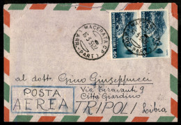 Repubblica - Coppia 60 Lire Turistica (732) Su Lettera Via Aerea Da Macerata Per Tripoli Del 16.3.54 - Autres & Non Classés