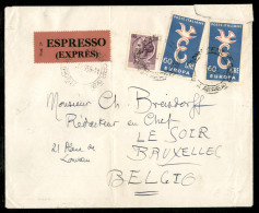 Repubblica - Lettera Espresso Con Europa Due 60 Lire (839) + Siracusana 25 Lire Da Roma 29.11.58 Per Bruxelles - Andere & Zonder Classificatie