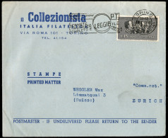 Repubblica - Busta Aperta In Tariffa Stampe Per L'estero Da Torino 10.VIII.1959 Per Zuriigo Con 15 Lire II Guerra D'Indi - Other & Unclassified