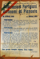 Repubblica - Associazione Partigiani Autonomi Del Piemonte - Novara 25 Aprile 1945/1953 - Intero Manifesto (70/100) - Other & Unclassified