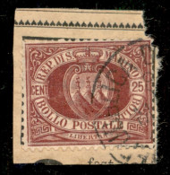 SAN MARINO - 1890 - 25 Cent (5) Usato Su Frammento - Altri & Non Classificati